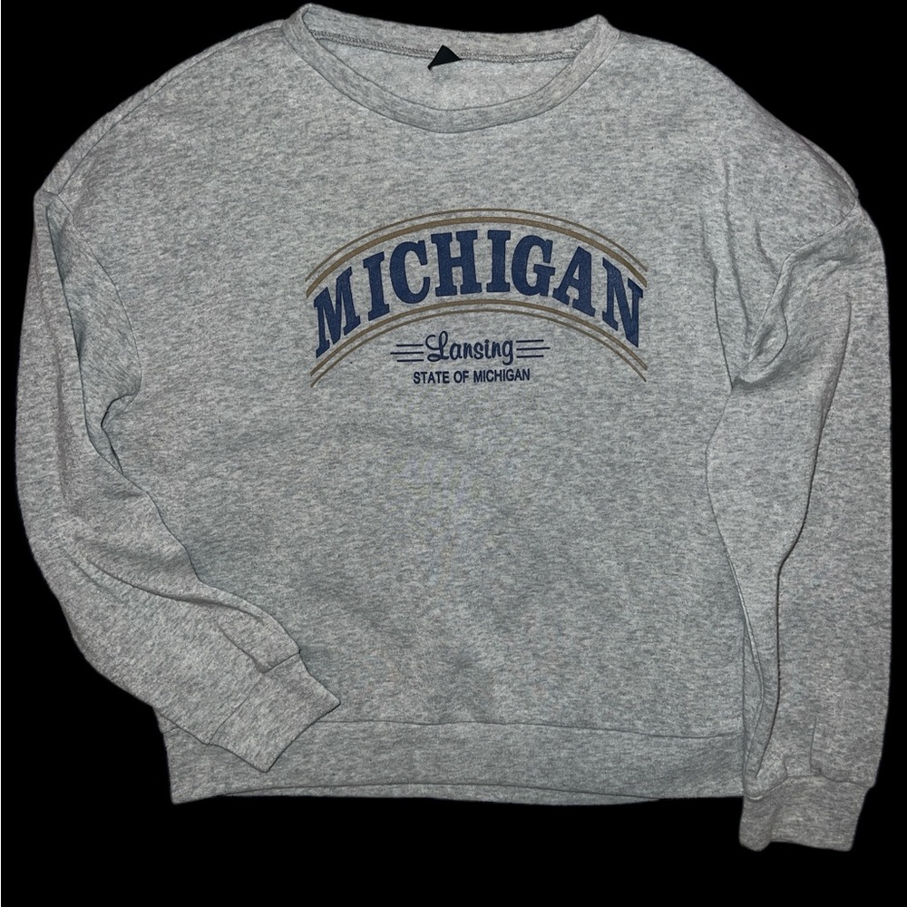 SHEIN | GREY LANSING MICHIGAN CREW NECK PULLOVER LIFHTWEIGHT SWEATSHIRT LARGE